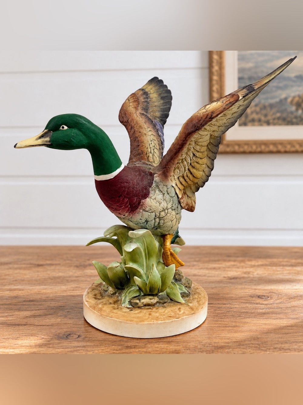 Vintage 1980s Andrea by Sadek Mallard Duck Porcelain Figurine Japan 9” W/ Stand
